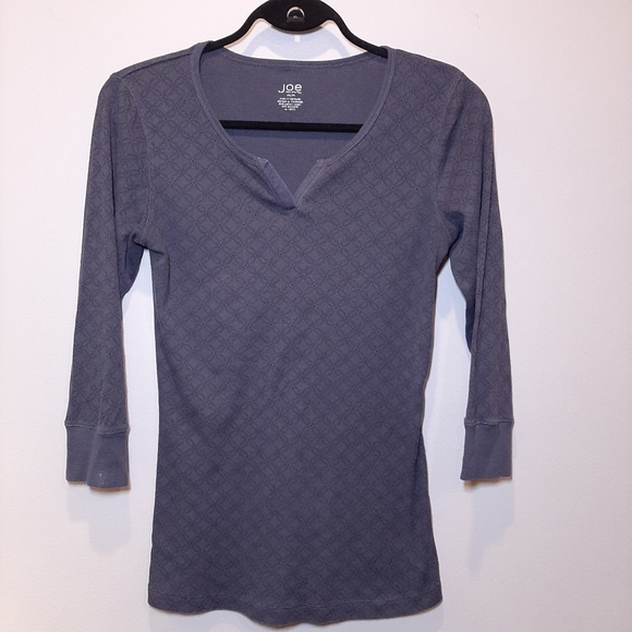 JOE FRESH Geometric Print Ribbed Split Neck Top 3/4 Sleeve Casual - Picture 11 of 14